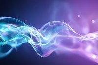 Glowing ethereal waves in blue and purple colors flow across dark background with sparkling particles and bokeh effects creating magical atmosphere.