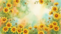 Watercolor yellow daisy flowers frame with soft pastel background, floral border design for spring greeting cards, wedding invitations and botanical artwork.