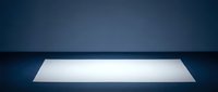 Illuminated white rectangular platform on dark blue background, ideal for product display and showcase presentations.
