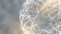 Abstract wireframe sphere with glowing connections on soft gradient background for technology and network concepts.