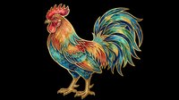 Colorful rooster with vibrant red, gold, and teal plumage isolated on transparent background. Ready for t-shirt designs, clipart, stickers, sublimation, and print-on-demand products.