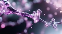 Dynamic purple water splash frozen in motion against dark background with bokeh lights and floating droplets creating abstract liquid art formation.