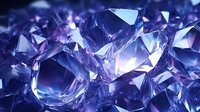 Luminous crystal formations in deep purple and blue tones create dramatic light reflections and faceted surfaces, showcasing luxury and precious gem aesthetics.