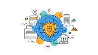 Digital security shield with data protection icons and documents on white background for cybersecurity and privacy concepts.