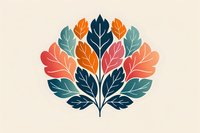 Symmetrical arrangement of stylized autumn leaves in teal, orange, coral and mint forming a circular composition on beige background. Decorative botanical design.