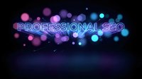 Professional SEO neon glowing text on dark background with colorful bokeh lights, digital marketing concept for web design and promotion.