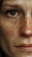 Close-up of hazel eye and partial face showing natural skin texture with freckles and pores, suitable for dermatology or cosmetic advertising.