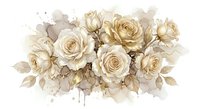 Elegant watercolor bouquet of cream and gold roses with delicate leaves, isolated on white background, ready for wedding design use.