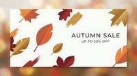 Autumn sale banner with colorful falling leaves in warm orange, red and yellow tones. Seasonal discount promotion template for retail marketing campaigns.