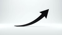 Black upward curved arrow on white background symbolizing growth, success, and progress in business and finance concepts.
