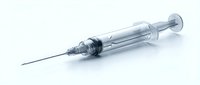 Medical syringe with needle on white background for healthcare, vaccination, injection, pharmaceutical and clinical applications.