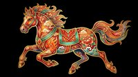 Ornate running horse with colorful folk art patterns, isolated on transparent background. Great for t-shirt design, stickers, clipart, sublimation, and print on demand.