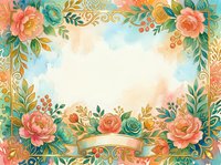 Ornamental floral frame with coral peonies, teal foliage, and gold decorative elements surrounding blank center space for text, invitations, or greeting cards.