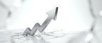 Upward trending arrow breaking through white surface symbolizing business growth, financial success, and market expansion for corporate presentations.