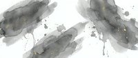 Abstract gray watercolor brush strokes with organic splashes and drips on white background for modern artistic design projects.