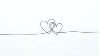 Continuous line drawing of two intertwined hearts on minimalist background for romantic designs and wedding invitations.