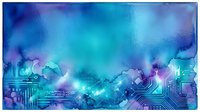 Digital technology abstract background with glowing circuit board patterns, data visualization elements, and neon blue purple lights representing innovation, connectivity, and futuristic computing systems.