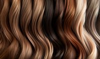 Wavy hair color palette showing different natural shades from blonde to dark brown in seamless rows, highlighting professional hair coloring variations.