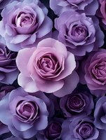 Lavender and mauve roses in full bloom create a lush floral arrangement, ideal for wedding designs, greeting cards, and romantic backgrounds.
