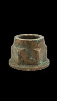 Aged brass hex nut with green patina and threaded interior, isolated on transparent background. Great for industrial clipart, print on demand, stickers, and t-shirt design use.