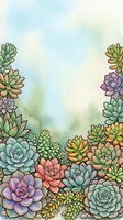 Watercolor succulent frame border with colorful plants creating decorative space for text or design elements on soft pastel background.