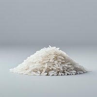 Pile of raw white jasmine rice grains on gray background, isolated food ingredient for cooking and culinary projects.