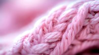Close up macro shot of soft pink knitted wool texture showing detailed yarn pattern and stitches against blurred background, suitable for craft and textile designs.