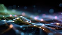 Abstract glowing waves with colorful bokeh lights on dark background create dynamic flowing motion effect with luminous energy streams and particles.