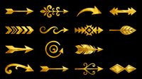 Decorative gold arrows and ornamental directional elements isolated on transparent background, ready for t-shirt design, clipart, stickers, sublimation and print-on-demand projects.