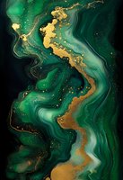 Luxurious emerald green and gold marble abstract background with flowing liquid texture and glitter effect for luxury design and wall art decoration.