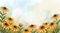 Watercolor yellow daisy flowers with green leaves on soft pastel background, copy space for text, greeting card or banner design.