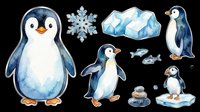Penguin family collection with snowflake and ice elements, isolated on transparent background. Ready for t-shirt design, clipart, stickers, print-on-demand products, and sublimation projects.