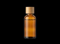Amber glass essential oil bottle with bamboo cap, isolated on transparent background, ready for stickers, labels, print on demand, and T-shirt design use.