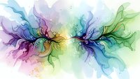 Abstract watercolor flowing waves in rainbow colors with organic swirls and splashes on white background for creative design projects.