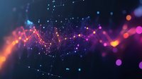 Glowing network connections with colorful bokeh lights creating futuristic abstract background. Digital technology concept with connected dots and lines.