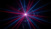 Radiant starburst with red and blue neon light rays emanating from center on dark background. Digital energy effect for technology, sci-fi, and abstract design projects.