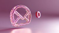 Pink glowing wire mesh email symbol with notification dot floating on gradient background, modern digital communication concept for business designs.