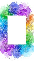 Colorful watercolor science frame with laboratory equipment, molecular structures, microscope and test tubes on white background for educational design.