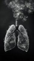Cigarette emerging from lungs filled with smoke against dark background, symbolizing smoking health risks and respiratory damage from tobacco use.