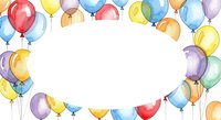 Colorful watercolor balloons frame border on white background for party invitations, birthday cards, celebration designs and festive decorations.