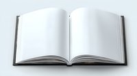 Open hardcover book with blank white pages spread against white background, isolated mockup for design presentation and publishing projects.
