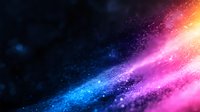 Vibrant cosmic background with colorful nebula effect featuring blue, purple, and pink glowing particles and light streaks in dark space. Magical galaxy atmosphere.