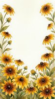 Watercolor sunflower border frame with golden yellow petals and green leaves on cream background for greeting cards and invitations.