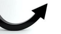 Black curved arrow pointing upward on white background isolated for business growth and direction concepts.
