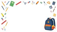 School supplies and backpack arranged on white background, isolated design elements for education, learning, and back to school projects.