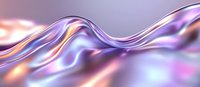 Smooth flowing waves of iridescent metallic liquid with purple, pink and gold reflections create abstract luxury background for cosmetic product presentation.