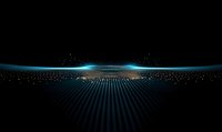 Futuristic digital landscape with glowing blue horizon line and parallel grid lines extending into dark space, creating depth and perspective for technology designs.
