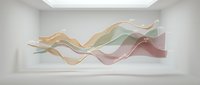 Abstract flowing fabric waves in pastel colors floating in minimalist white gallery space for modern interior design and contemporary art concepts.