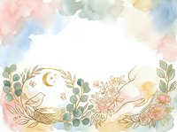 Watercolor floral frame with gold line art roses, eucalyptus, and moon crescent on white isolated background. Perfect for wedding invitations, greeting cards, and design projects.