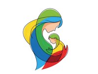 Mother and baby silhouette in rainbow colors isolated on white background for family design projects and parenting concepts.